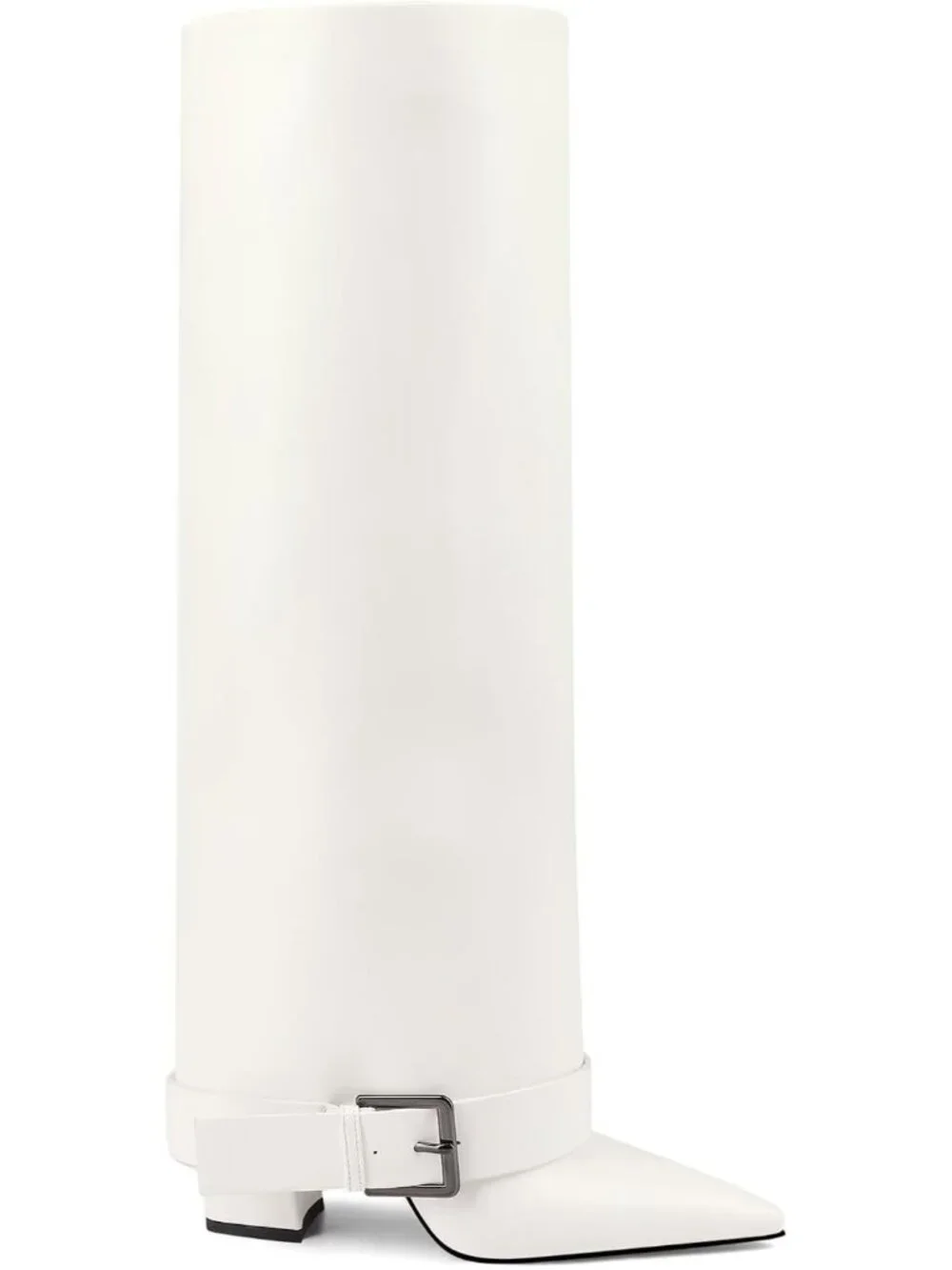 Women's White Chunky Heel Pointed Toe Wide Calf Fold Over Knee High Boots